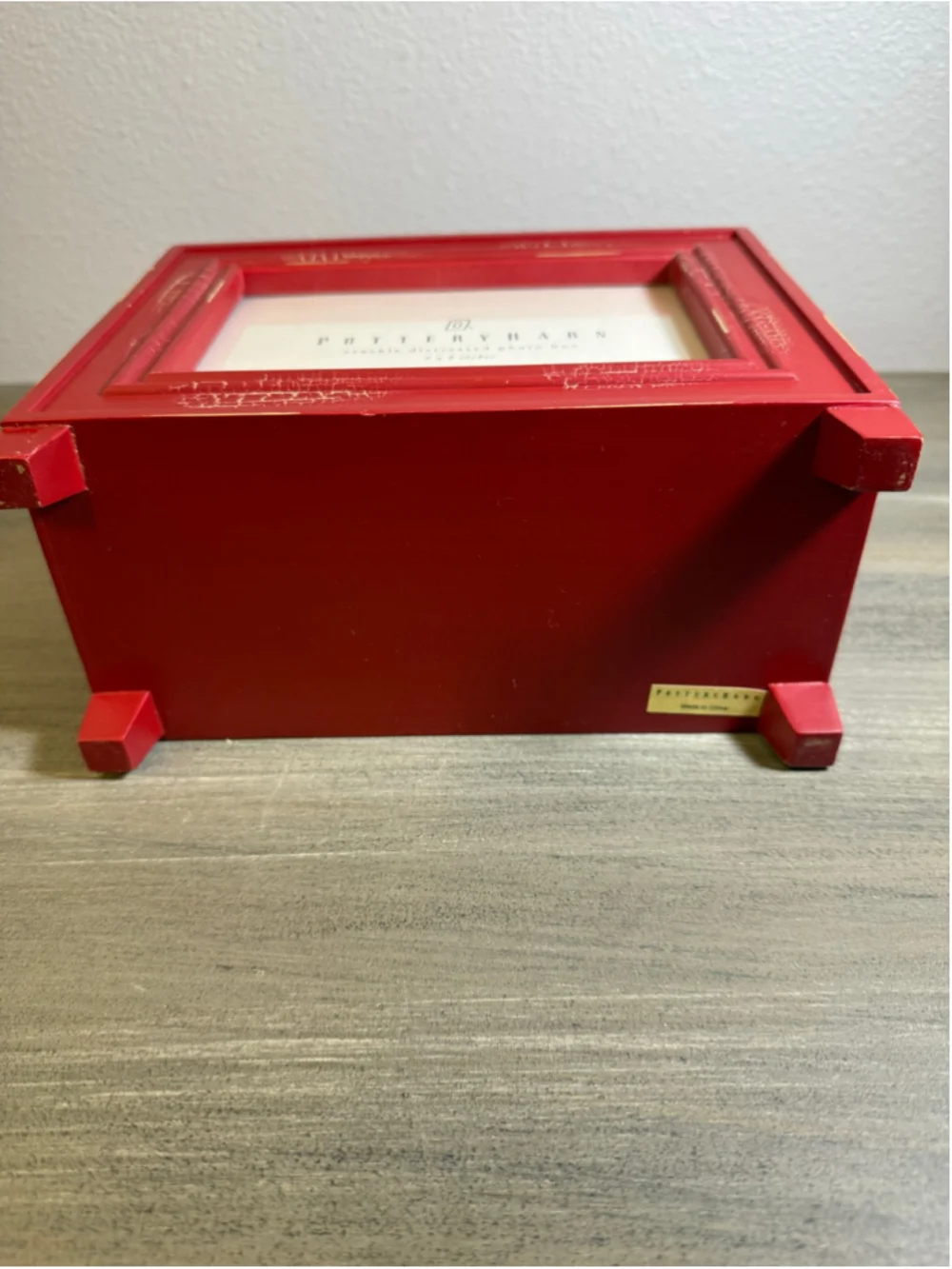 Pottery Barn Crackle Distressed Photo Box Red 4x6 Rustic Vintage Picture Frame
